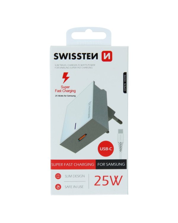 Swissten 25W Samsung Super Fast Charging Travel зарядное устройство с кабелем USB-C - USB-C 1.2 м