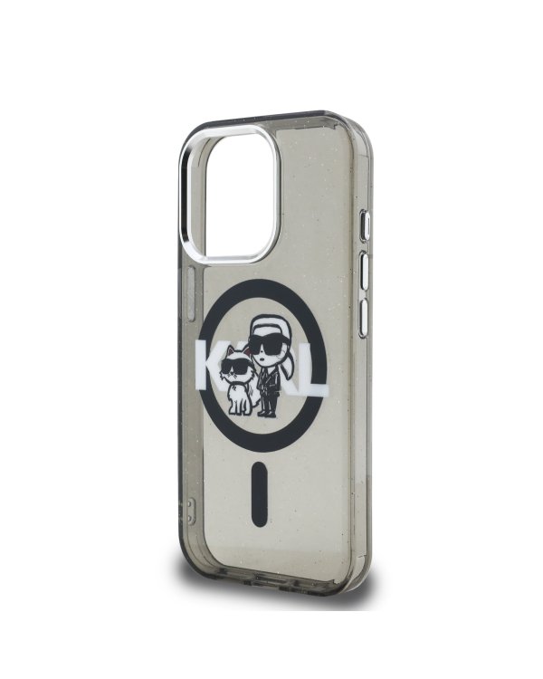 Karl Lagerfeld IML Glitter Karl and Choupette Sketch MagSafe Case Защитный чехол для iPhone 15 Pro / чёрный