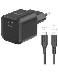 Swissten 3арядное устройство GaN USB-C 35W PD + Kабель для передачи данных USB-C - Lightning 1.2m