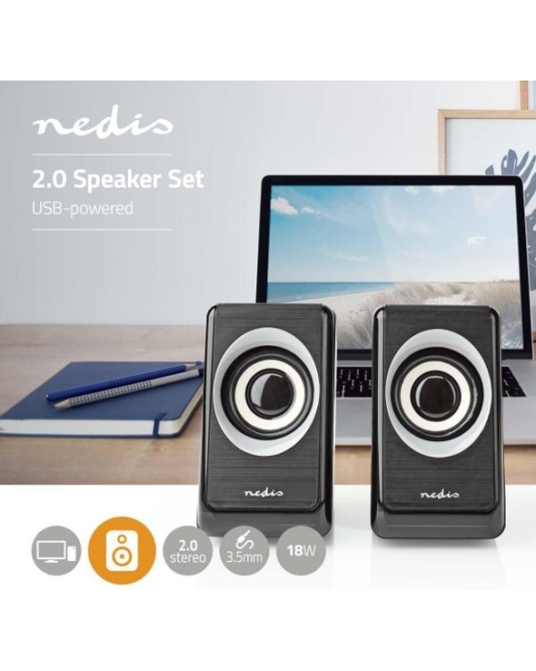 Nedis CSPR20020BK Акустическая Система / Контроль громкости / 18W / Для компьютера Черные