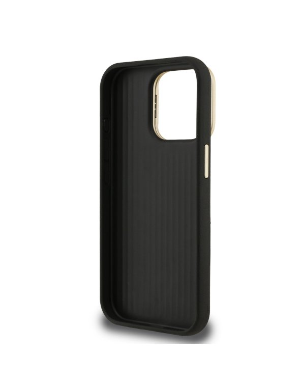 Guess PU Grained 4G Logo Stand Camera Frame Case Защитный чехол для iPhone 15 Pro Max / чёрный