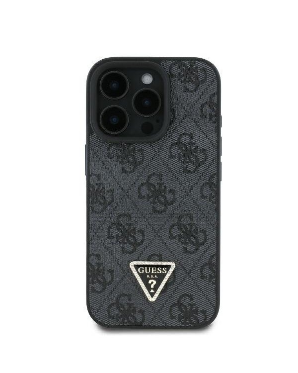 Guess Leather 4G Triangle Strass Защитный Чехол для Apple iPhone 16 Pro Max