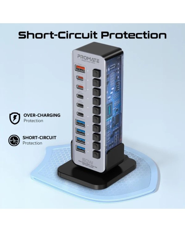 PROMATE GegaTower-60W Multiport Tower Hub 14-in-1 60W / QC3.0 / PD48W / USB 3.1 5Gbps