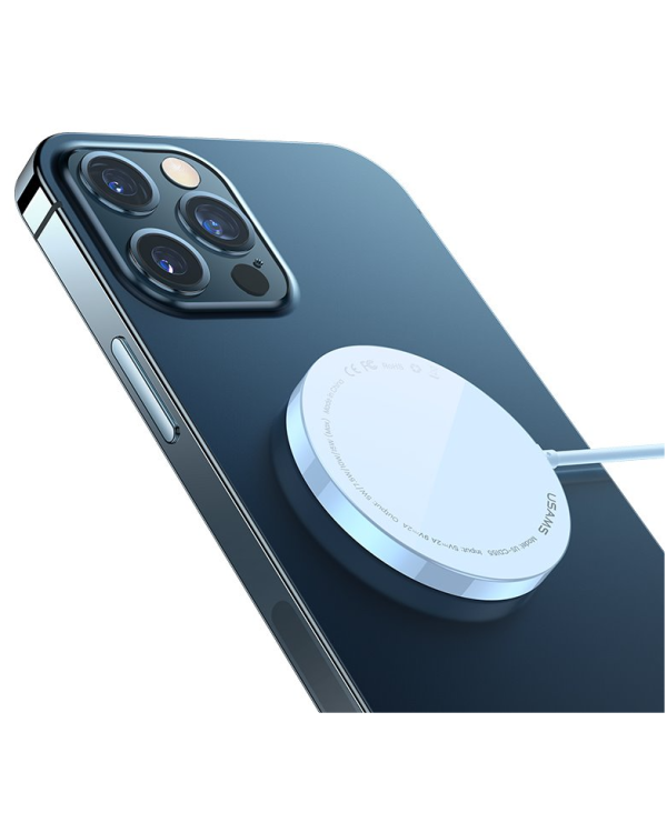 Usams Super Thin Magnetic Зарядное устройство 15W для Apple iPhone / 12 mini / 12 / 12 PRO / 12 PRO MAX / 5V / 2A / 1m USB-C / белое