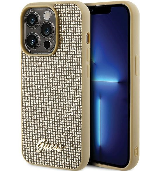 Guess PU Disco Script Metal Case Защитный Чехол для Apple iPhone 15 Pro