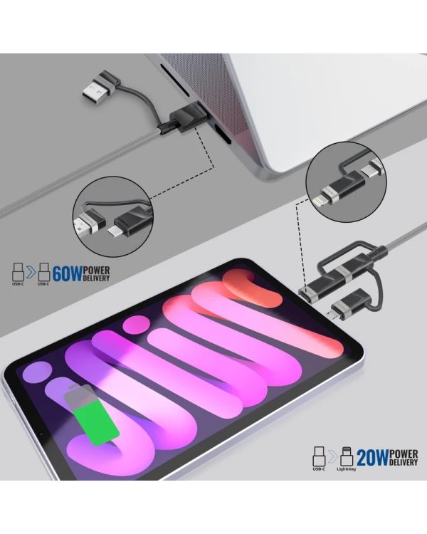 Promate PentaPower Универсальный кабель 6-в-1 USB-C(A) / micro / Lightning / 1,2m