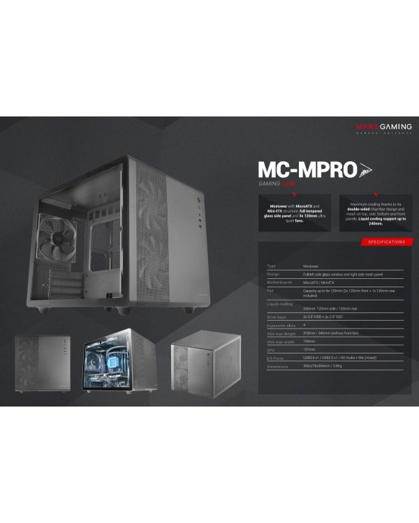 Mars Gaming MCMPRO Professional Compact PC Case mATX (Double Chamber)