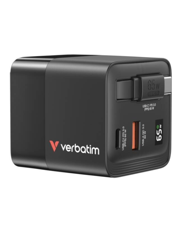 Verbatim 32217 GaN Зарядка 65W 2x USB-C / USB-A + Aдаптер