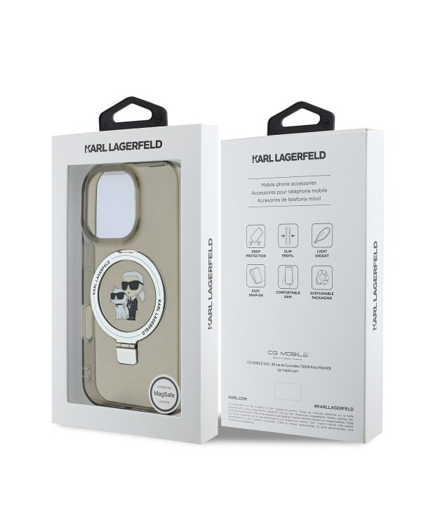 Karl Lagerfeld Ringstand Karl and Choupette MagSafe Защитный чехол для iPhone 16 Pro Max / чёрный
