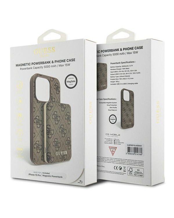 Guess GUBPM5P15L4GEMGW Чехол + Повер Банк для Apple iPhone 15 Pro
