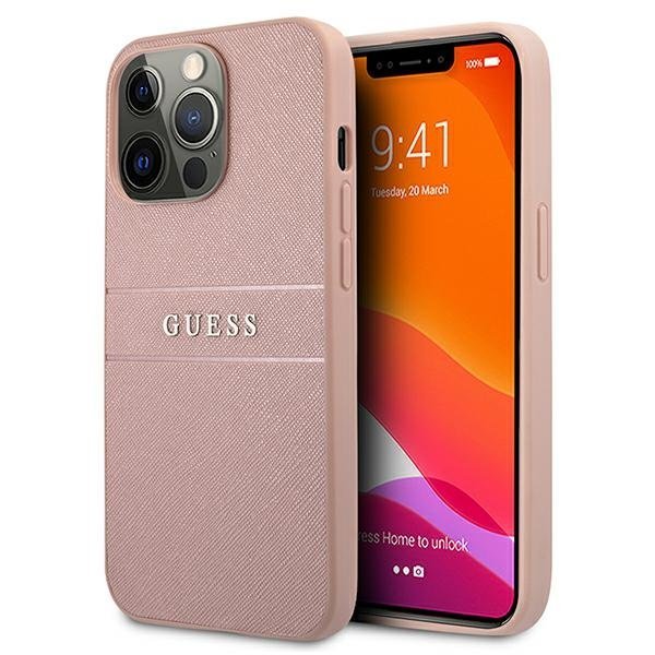 Guess GUHCP13XPSASBPI Saffiano Stripe Back Case Чехол для Apple iPhone 13 Pro Max Rose