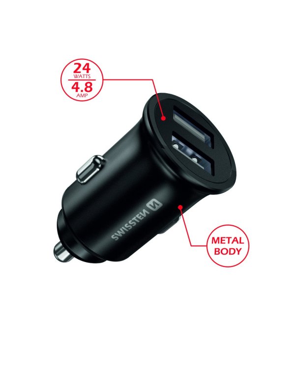 Swissten Metal Премиум Автомобильная зарядка 2 x USB / 4.8A