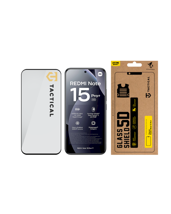 Tactical Glass Shield 5D Защитное стекло для Xiaomi Redmi Note 15 Pro+ 4G/5G / чёрный