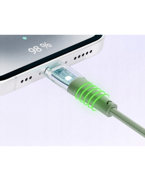 Qualo QTCN-CL-04 Transparent Nylon Kабель USB-C - Lightning / 12W / 1.5m / зеленый