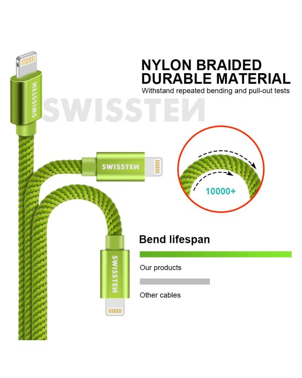 Swissten Textile Fast Charge 3A Lightning Кабель Для Зарядки и Переноса Данных 2m