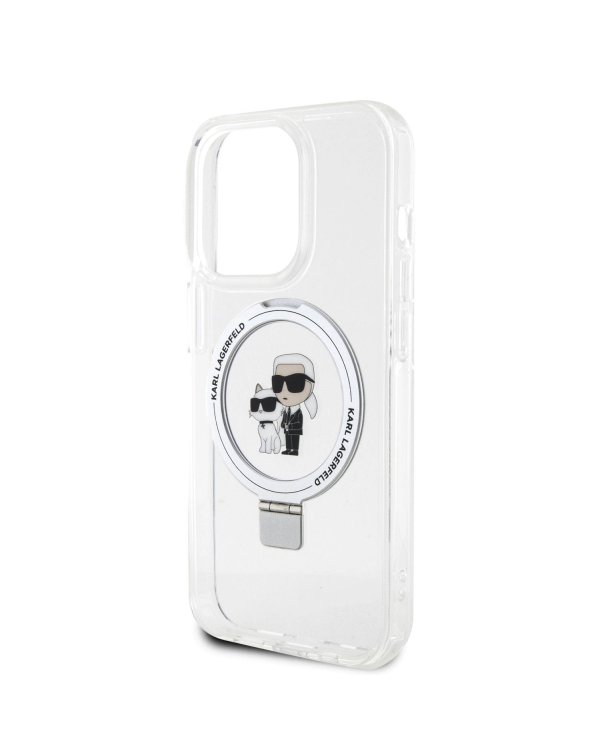 Karl Lagerfeld Ringstand Karl and Choupette MagSafe Case Защитный чехол для iPhone 15 Pro Max / белый