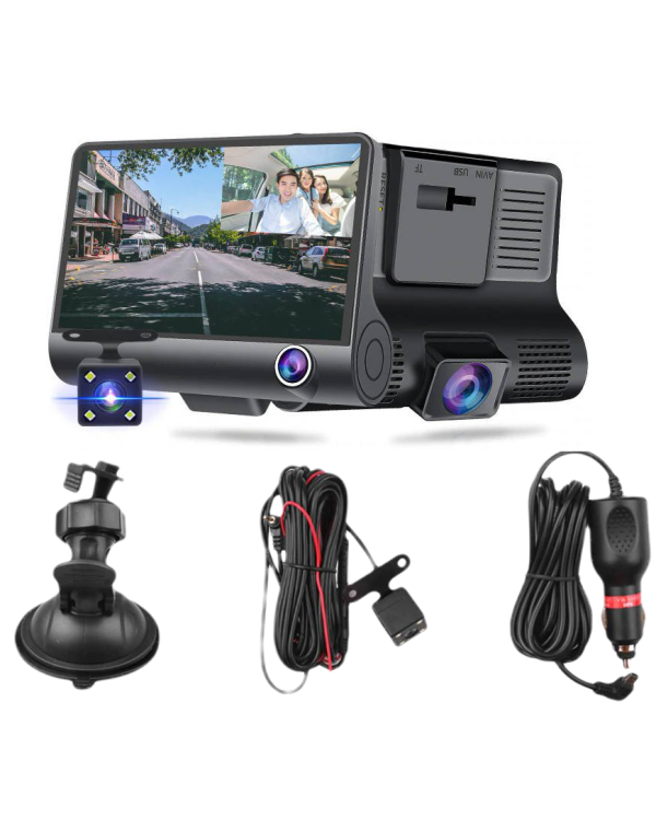 RoGer 3in1 Автомобильный видеорегистратор со встроенной передней / задней / внутренней камерой / Full HD / 170 градусов обзора
