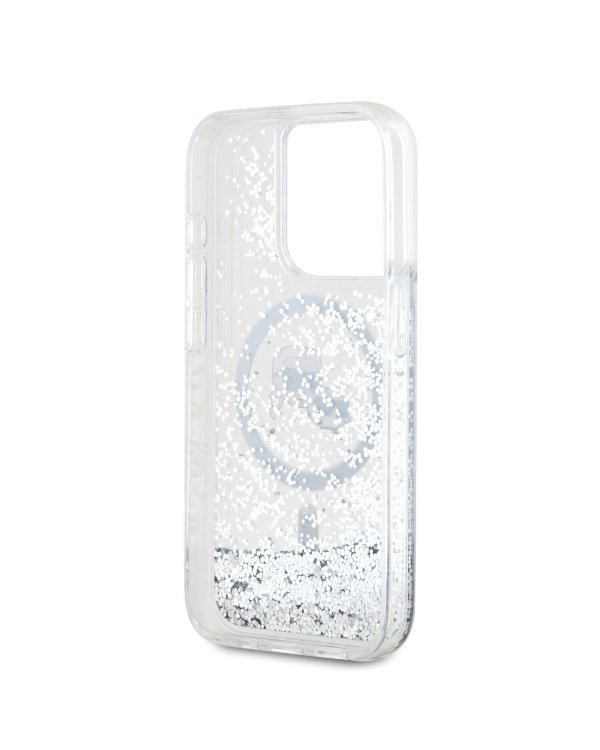 Karl Lagerfeld Liquid Glitter Karl and Choupette Heads MagSafe Защитный чехол для iPhone 15 Pro / прозрачный