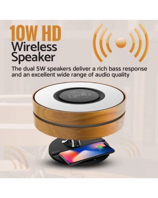 Promate Mirth 3in1 / лампа-ночник / Bluetooth колонка 10W / Qi беспроводная зарядка / LED часы