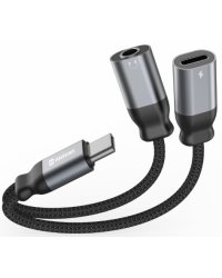 Swissten Textile USB-C / USB-C / Aux 3.5mm Charging Audio Адаптер 0.12m