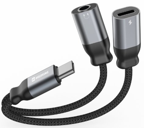 Swissten Textile USB-C / USB-C / Aux 3.5mm Charging Audio Адаптер 0.12m