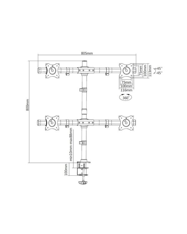 Multibrackets MB-3316 Настольное крепление для 4 LCD мониторов до 27"/ 8kg