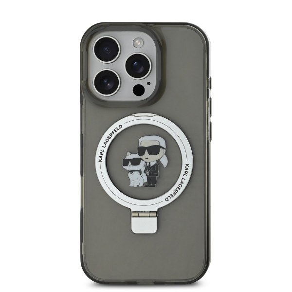 Karl Lagerfeld Ringstand Karl and Choupette MagSafe Case Защитный чехол для iPhone 16 Pro / чёрный