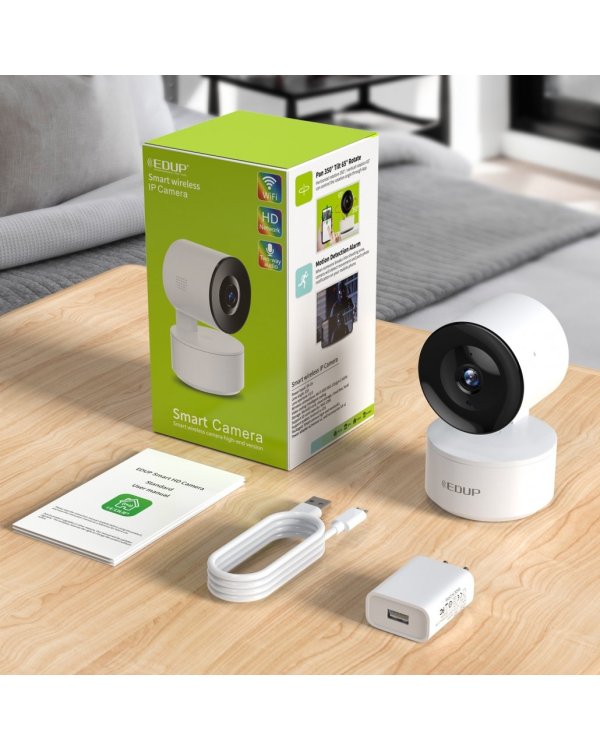 EDUP EH-2048P17 V2 Smart IPCam Умная камера для дома Wi-Fi / PTZ 350° / 2K H.264 / microSD / Audio / IR WDR / USB-C
