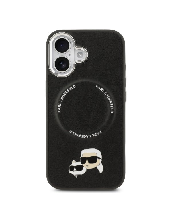 Karl Lagerfeld PU Karl and Choupette Heads Pins MagSafe Case Защитный чехол для iPhone 17 / чёрный