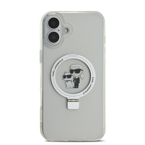 Karl Lagerfeld Ringstand Karl and Choupette MagSafe Case Защитный чехол с кольцом для iPhone 16 Plus / белый