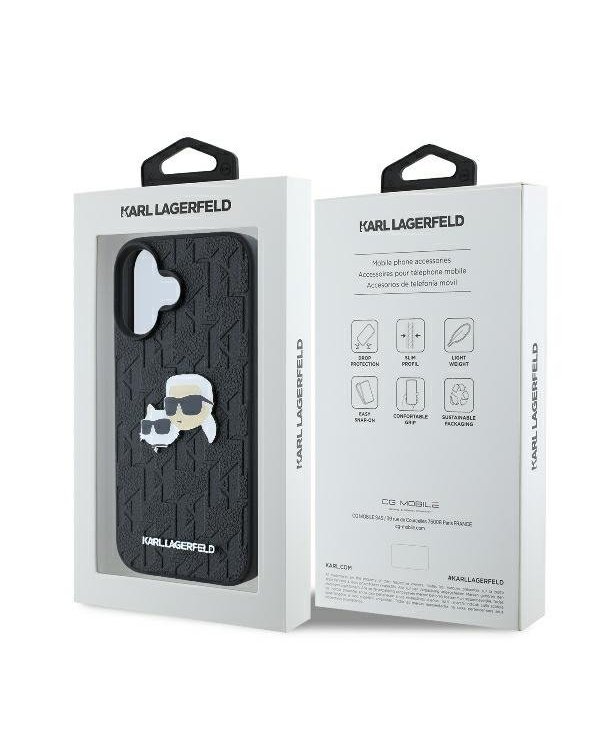Karl Lagerfeld Monogram Karl&Chaoupette Head Pin Защитный Чехол для Apple iPhone 16 Plus