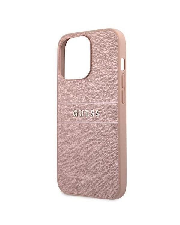 Guess GUHCP13XPSASBPI Saffiano Stripe Back Case Чехол для Apple iPhone 13 Pro Max Rose