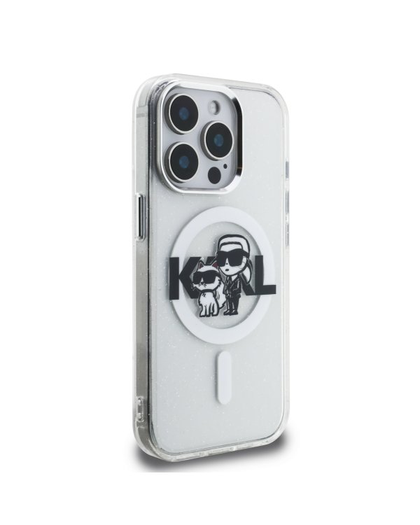 Karl Lagerfeld IML Glitter Karl and Choupette Sketch MagSafe Защитный чехол для iPhone 15 Pro Max / прозрачный