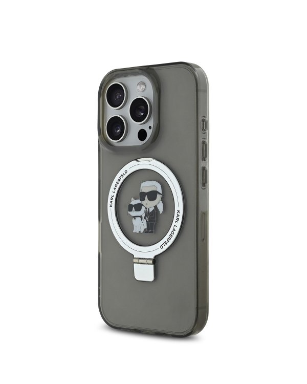 Karl Lagerfeld Ringstand Karl and Choupette MagSafe Защитный чехол для iPhone 16 Pro Max / чёрный