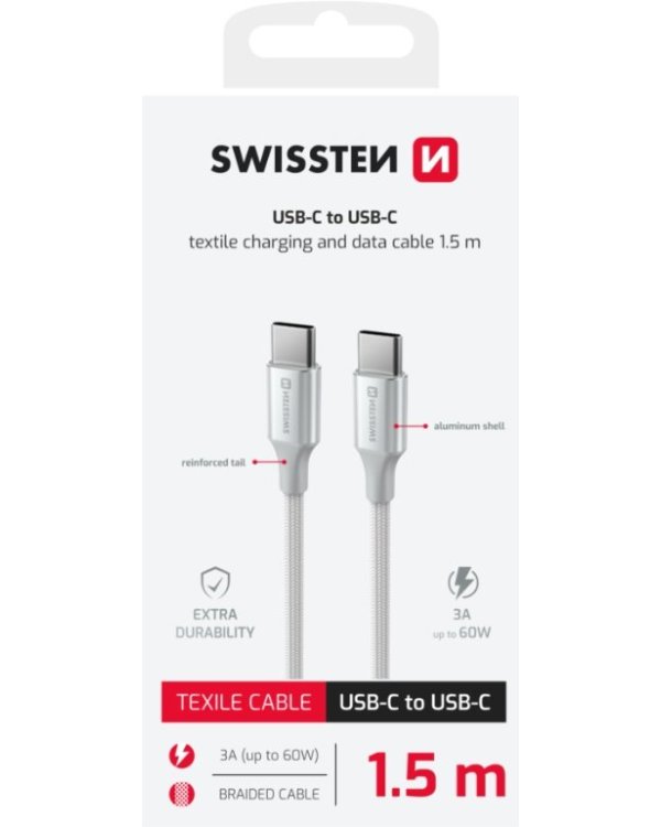 Swissten Textile II USB-C - USB-C Kабель для передачи данных и зарядки 1.5m