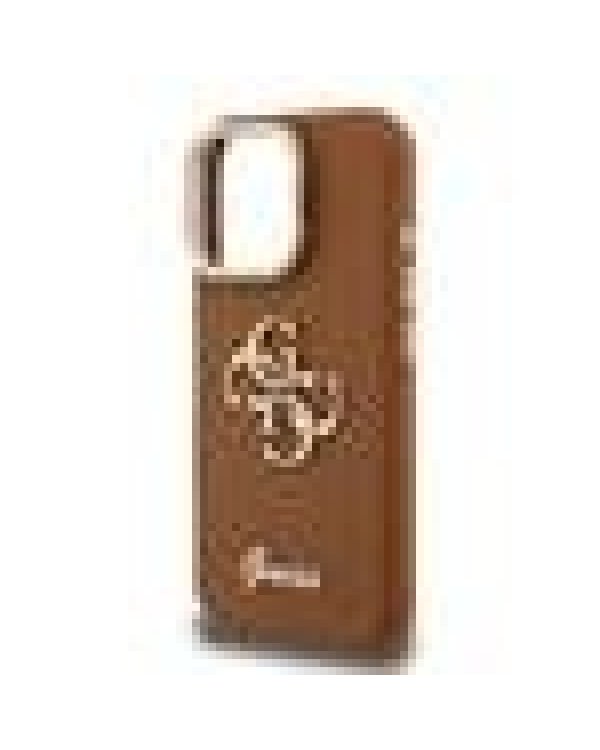 Guess PU Grained 4G Logo Stand Camera Frame Case Защитный чехол для iPhone 15 Pro Max / коричневый