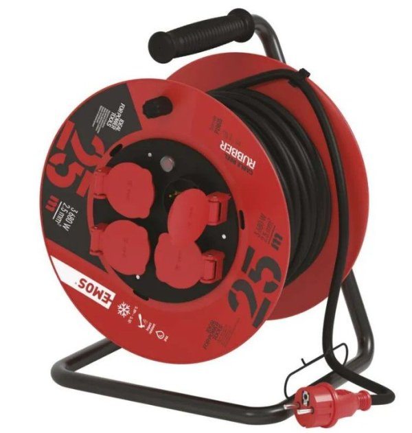 Emos Резиновая катушка удлинителя 4 розетки 25m