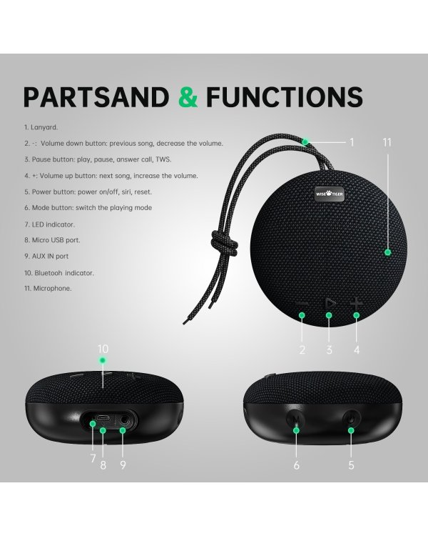 Wise Tiger C200 Беспроводная Bluetooth колонка 5W / IPX7 / TWS / 800mAh