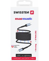 Swissten Магнитный с автоподмоткой USB-C / Lightning кабель 1m