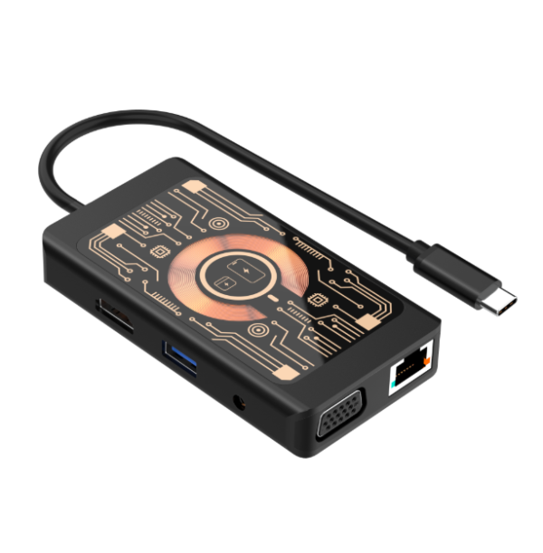 Qualo QTPB5-HUB-18 HUB 9 in 1 USB-C / 2x USB-A / RJ-45 / VGA / D-Sub / HDMI / 3.5mm Jack
