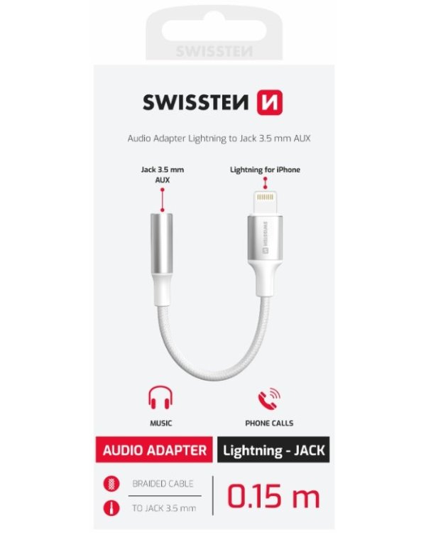 Swissten Textile Lightning нa 3.5 mm Аудио Адаптер 15cm