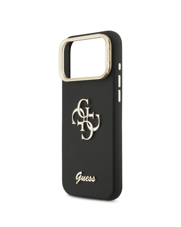 Guess PU Grained 4G Logo Stand Camera Frame Case Защитный чехол для iPhone 17 Pro Max / чёрный