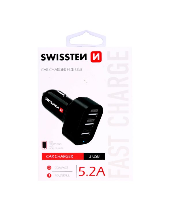 Swissten Triple Премиум Автомобильная зарядка 5.2A USB / 2.1A + 2.1A + 1A