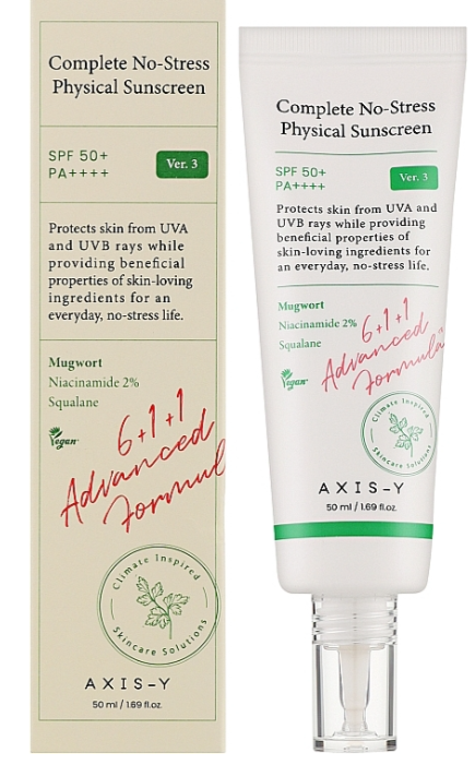 Axis-Y Complete No- Stress Physical Sunscreen SPF50 Солнцезащитный крем 50 ml