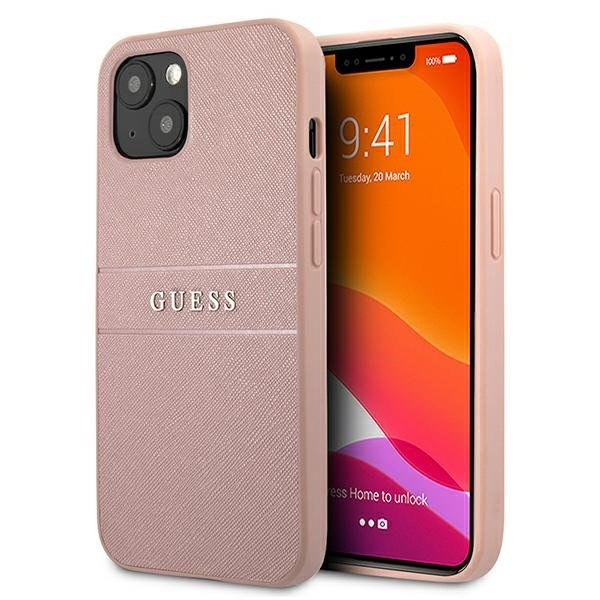 Guess GUHCP13MPSASBPI Saffiano Stripe Back Case Чехол для Apple iPhone 13 Rose