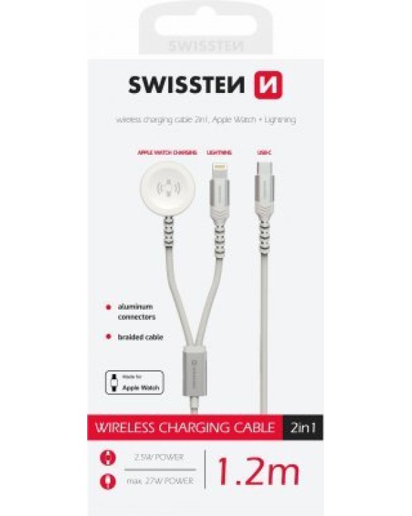 Swissten 2in1 Беспроводное зарядное устройство для Apple Watch и Lightning USB-C 1.2m