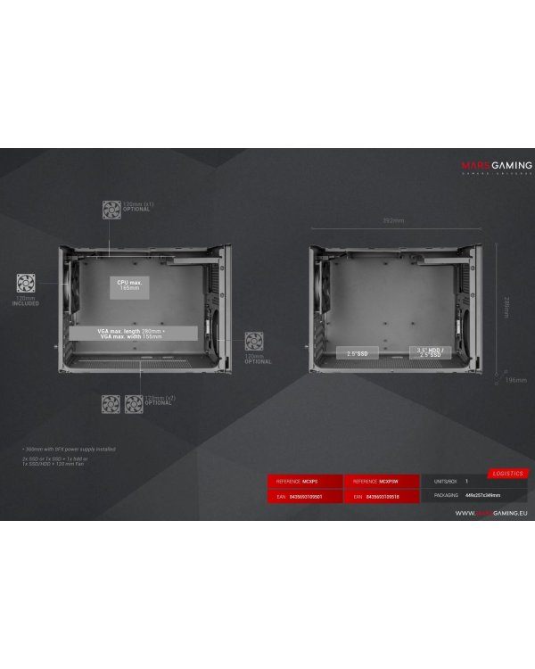 Mars Gaming MCXPS mATX Ultra-Compact Gaming PC Case with MESH & Glass Panel