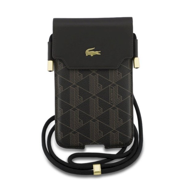 Lacoste PVC Blend Monogram Metal Logo Чехол‑Сумка Для Телефона XL Brown