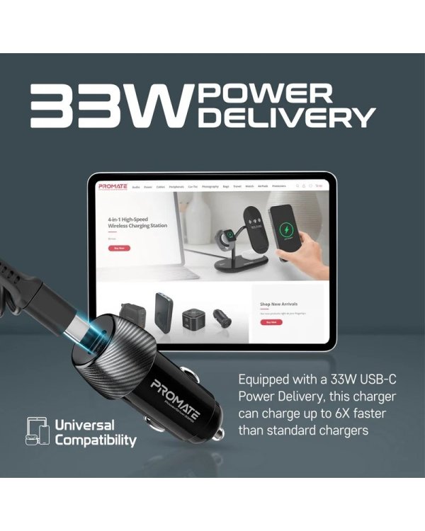 Promate PowerDrive-33PDI Автомобильное зарядное устройство 33W / Lightning + USB-C