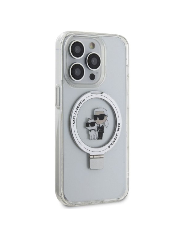 Karl Lagerfeld Ringstand Karl and Choupette MagSafe Case Защитный чехол для iPhone 15 Pro Max / белый